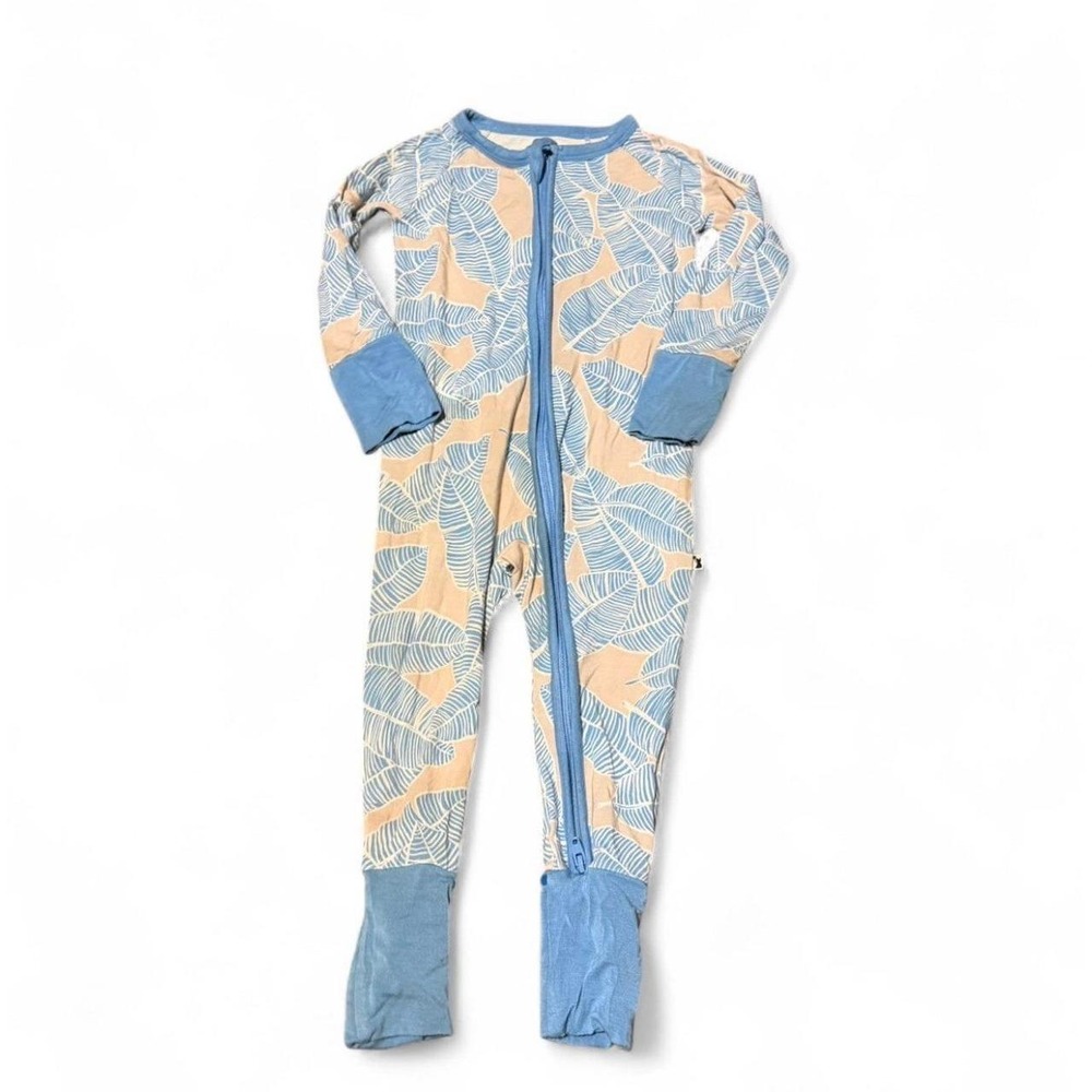 Kiki LuLu Baby Blue Leaf Print Bamboo Zip Footless Sleeper Pajamas 6-12M